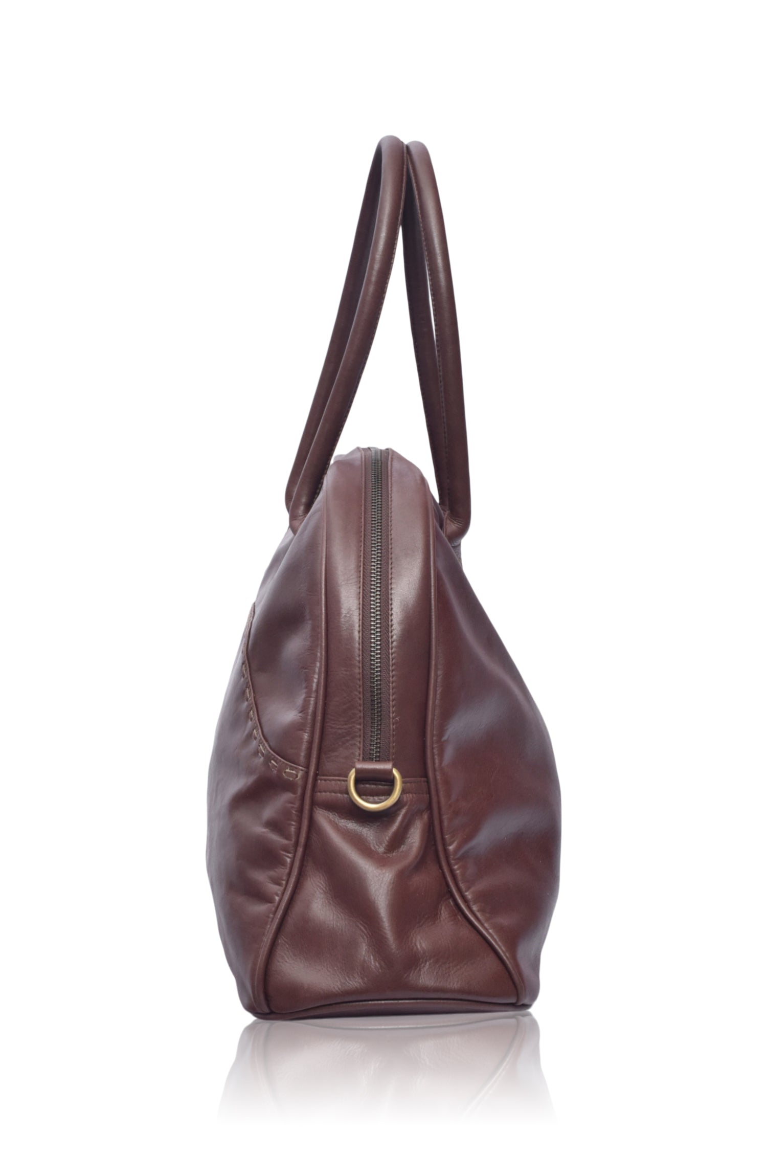 Figaro Leather Weekend Bag showcasing its handcrafted design, spacious interior, and elegant shape.