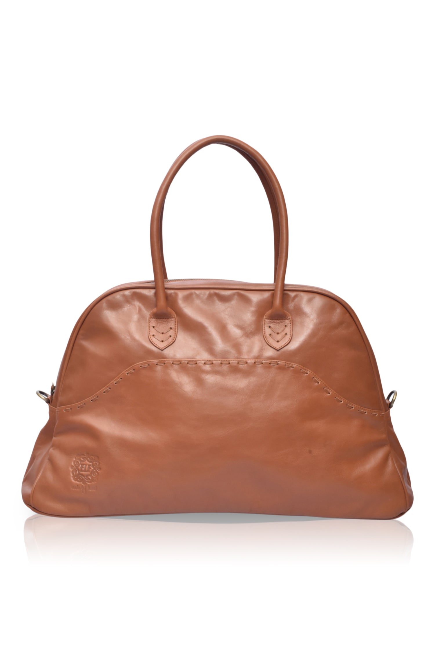 Figaro Leather Weekend Bag showcasing its handcrafted design, spacious interior, and elegant shape.