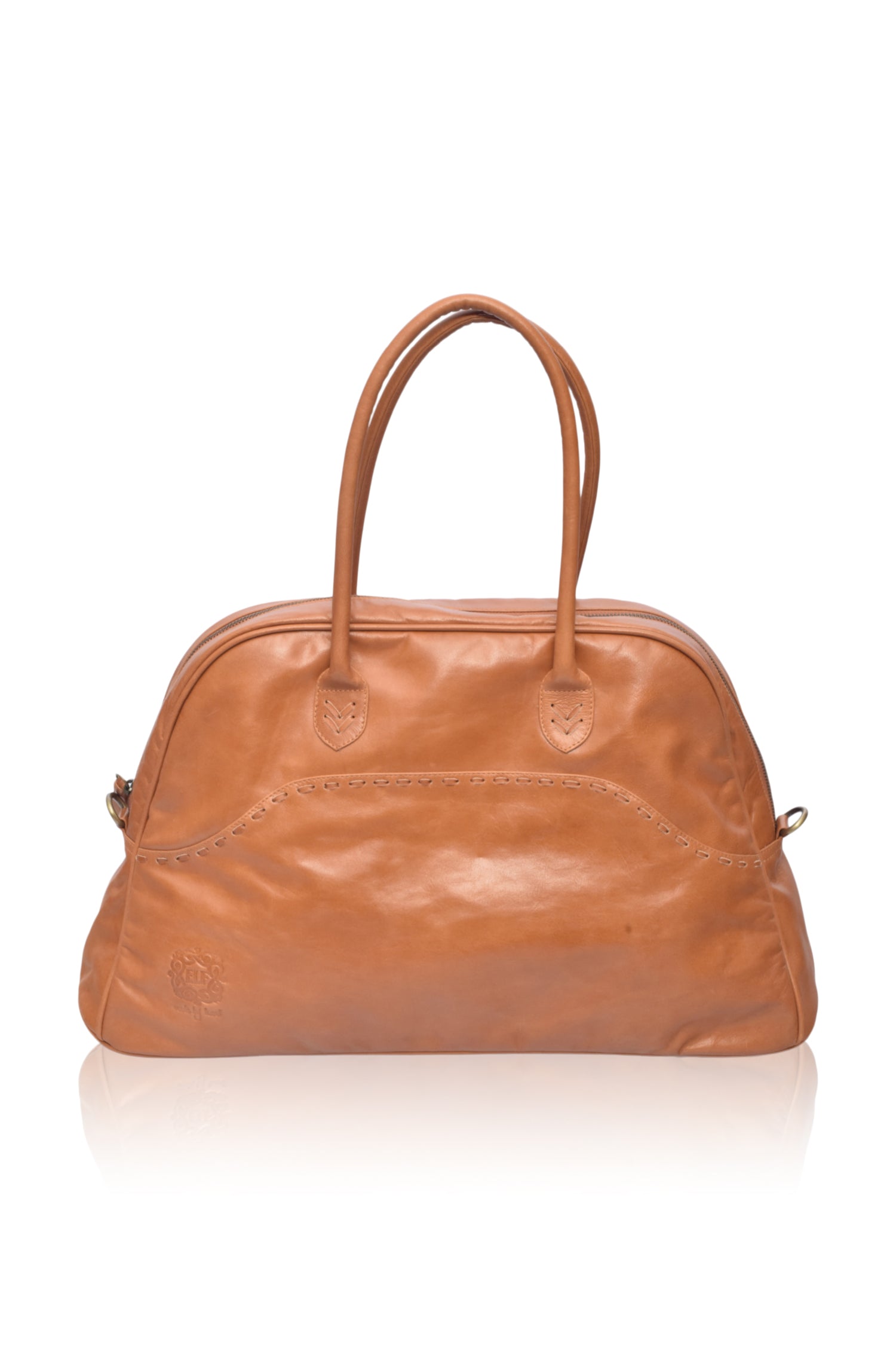 Figaro Leather Weekend Bag showcasing its handcrafted design, spacious interior, and elegant shape.