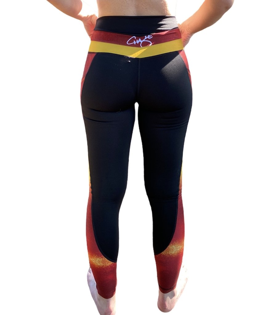 Fire Yoga Leggings with Pockets featuring a high-waisted design and ribbed panel details, perfect for workouts and casual wear.