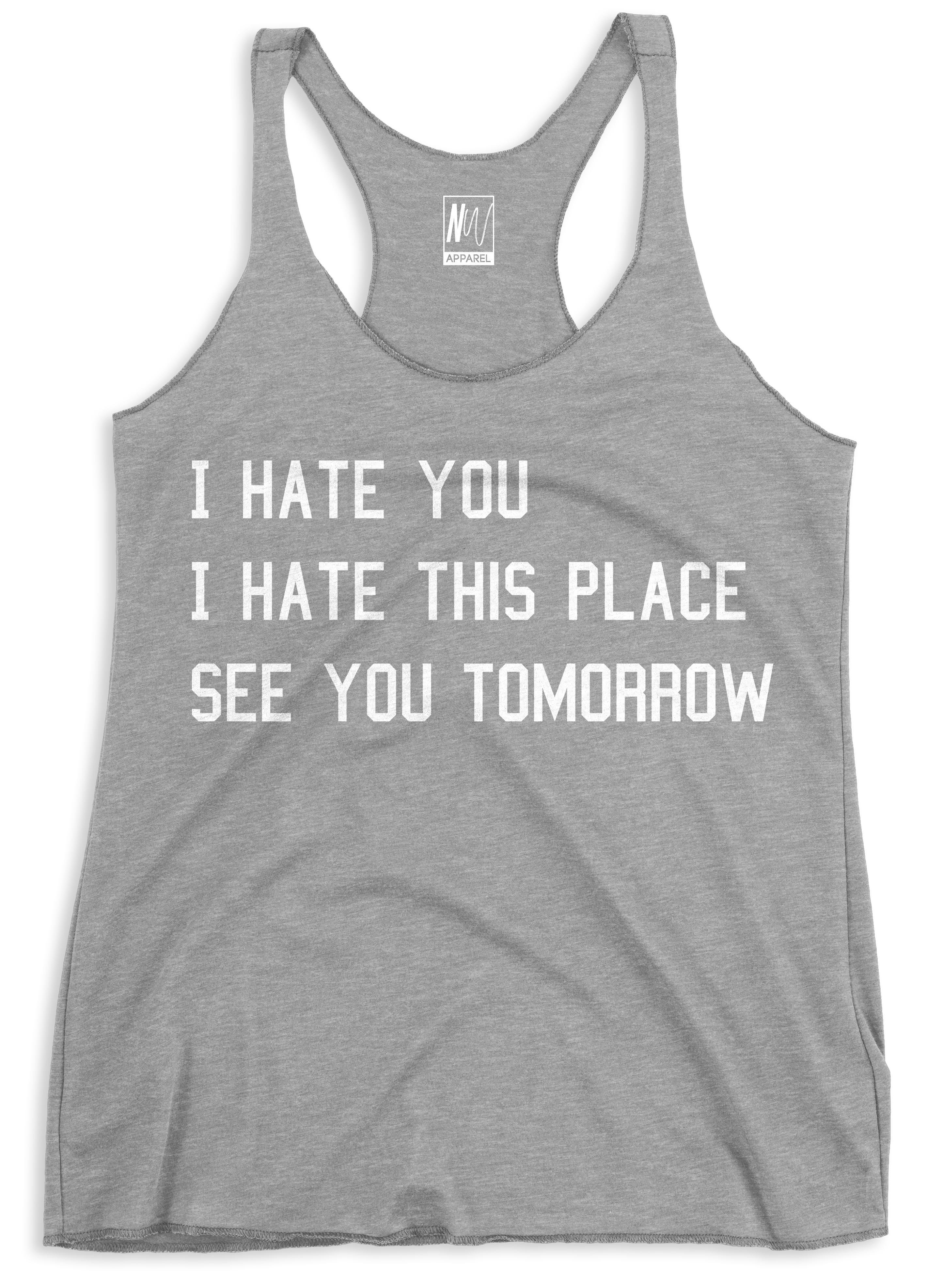 Heather Gray Fitness Class Tank Top with racerback design and motivational slogan.