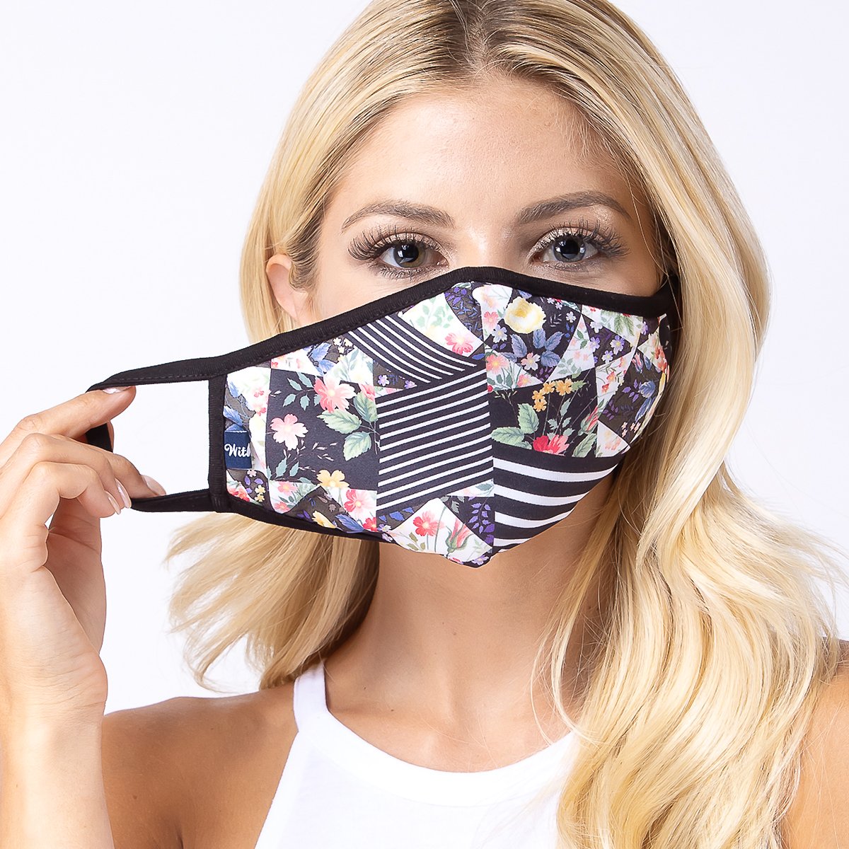 Floral Multi Stripe 3-Layered Face Cover featuring a vibrant floral pattern, made with polyester and cotton for comfort and protection.