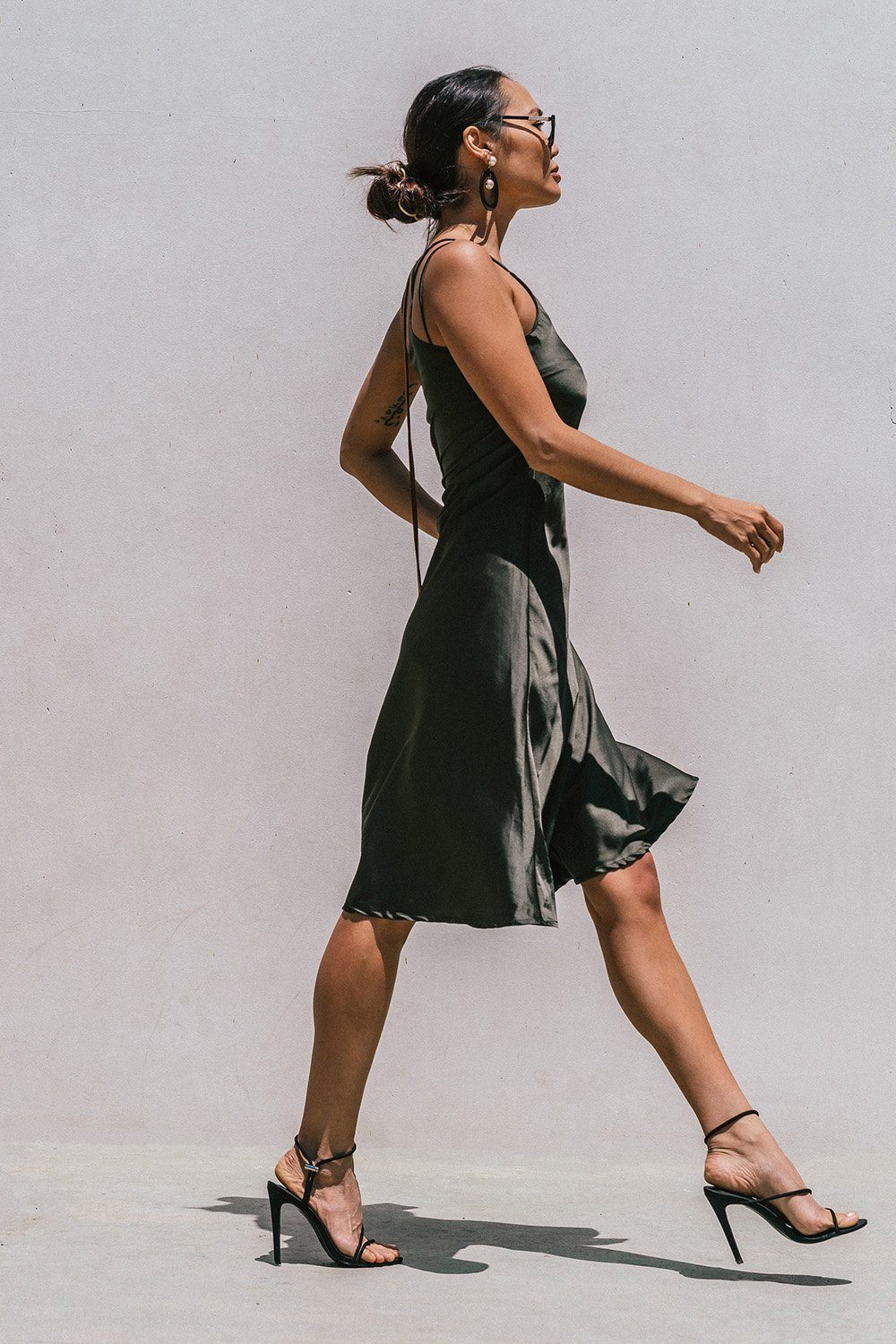 Florida Minimal Satin Slip Dress in lightweight satin with double straps and A-shape silhouette, perfect for summer wear.