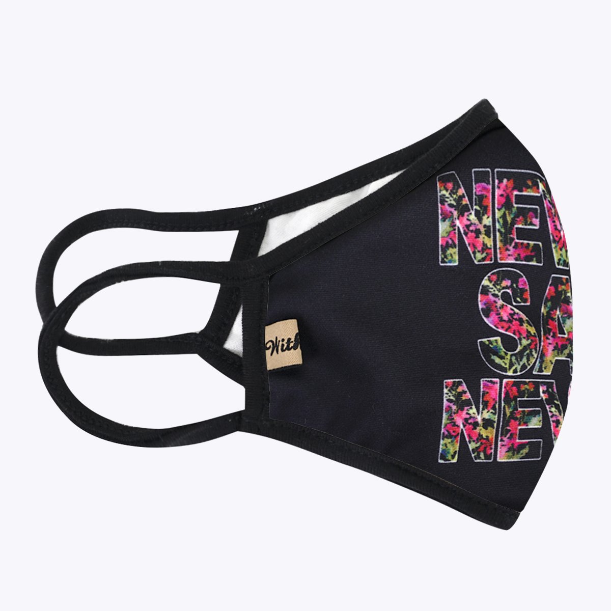 Flower Lettering 3-Layered Face Cover featuring a vibrant floral print, made from polyester and cotton, designed for comfort and protection.