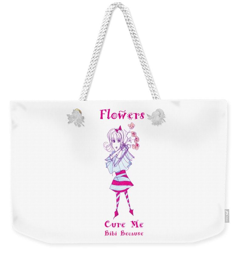 Flowers Cure Me Bibi Weekender Tote Bag featuring vibrant floral design and thick cotton handles.