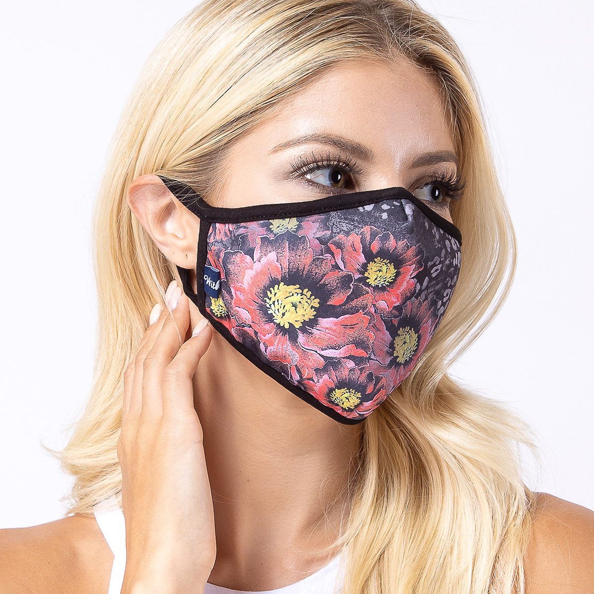 Flowers in Dark 3-Layered Face Cover featuring a unique floral print, made from polyester and cotton, designed for comfort and protection.