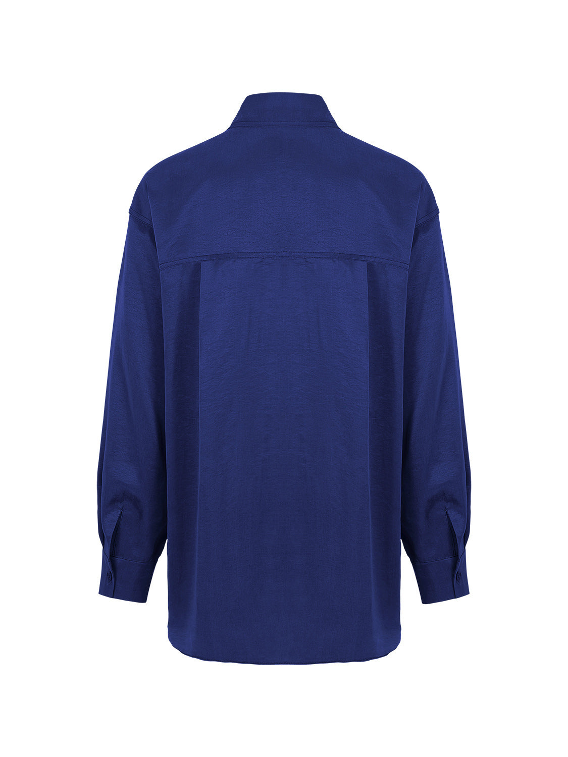 Flowy oversized shirt with lapel collar, front buttons, and long sleeves, featuring vibrant colors and a relaxed fit.