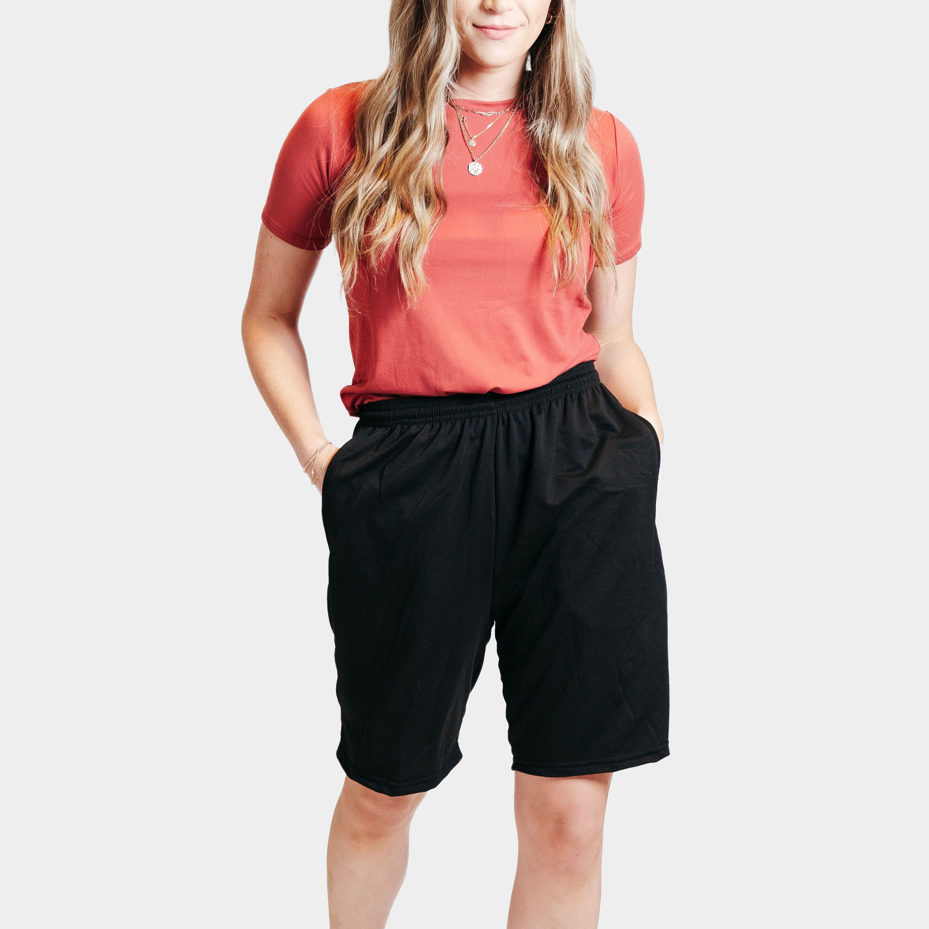 A pair of black French Terry lounge shorts featuring a soft fabric, adjustable waistband, and relaxed fit, perfect for lounging or casual wear.