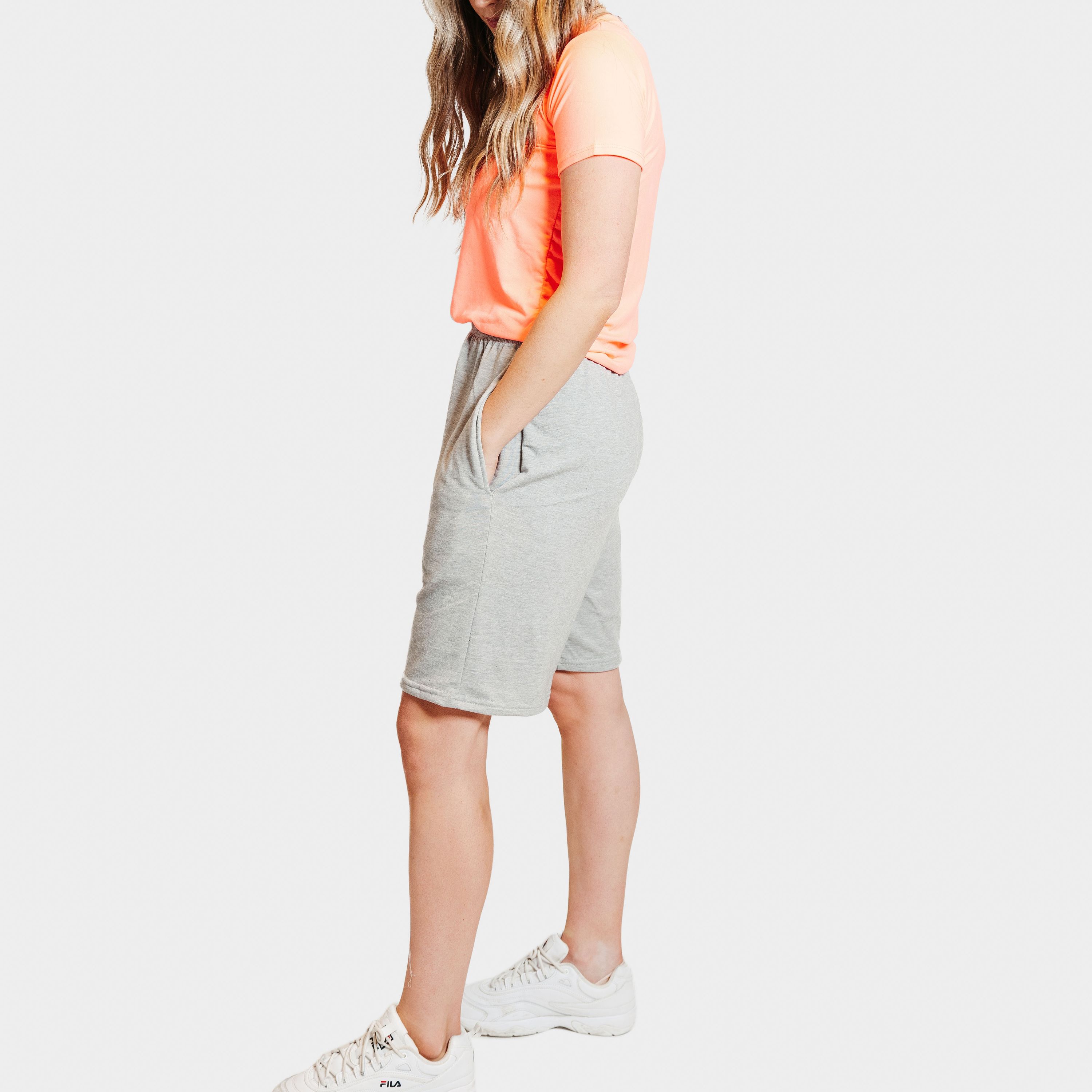 Heather Gray French Terry Lounge Shorts with adjustable waistband, showcasing a soft and cozy fabric perfect for lounging.