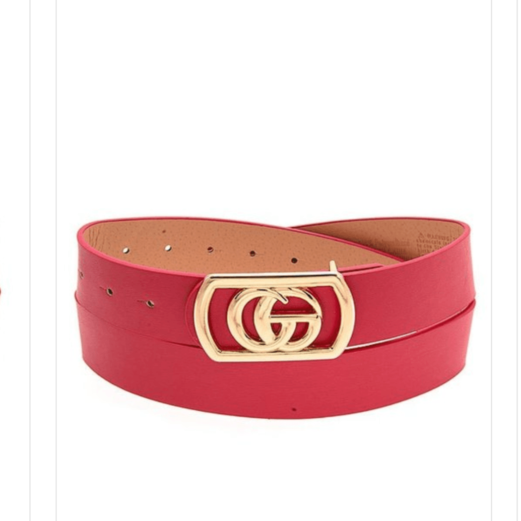 Fuschia faux gold plated belt showcasing its vibrant color and elegant design.