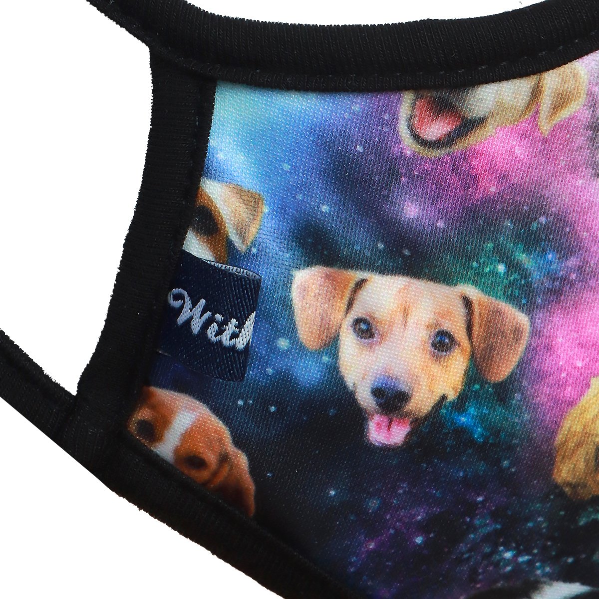 Galaxy Dogs 3-Layered Face Cover featuring a unique print design with adorable dogs in a galaxy theme, made from polyester and cotton.