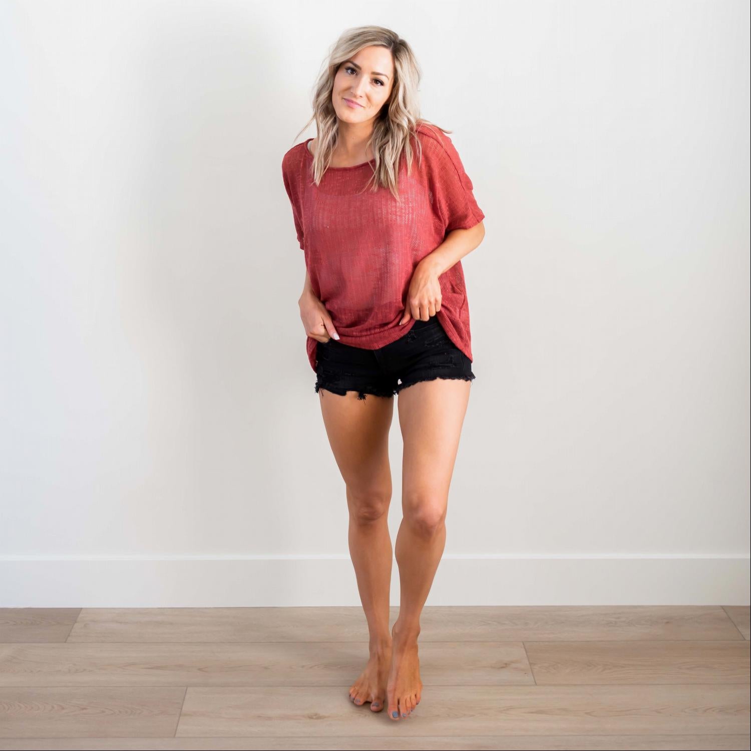 Gauze Boxy Short Sleeve Top in soft fabric with back cinch detail, perfect for summer wear.