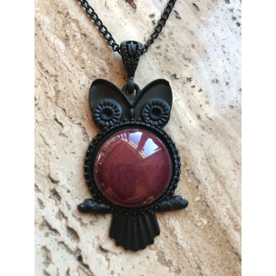 Handmade Owl Design Gemstone Pendant Necklace, showcasing vibrant colors and intricate tile-making art from Turkey.