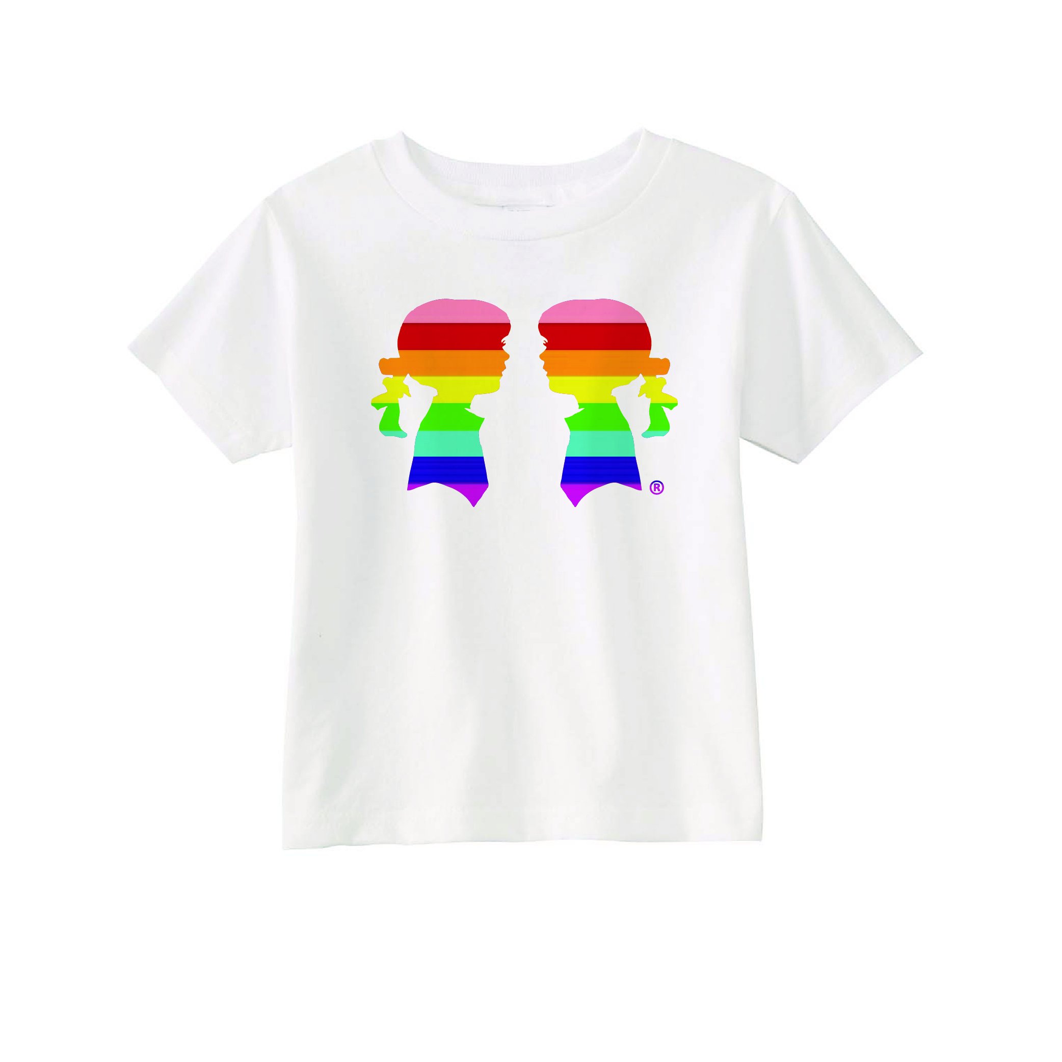 GIRL MEETS GIRL® White Pride Toddler Tee featuring vibrant colors and a supportive LGBTQ design, perfect for young children.