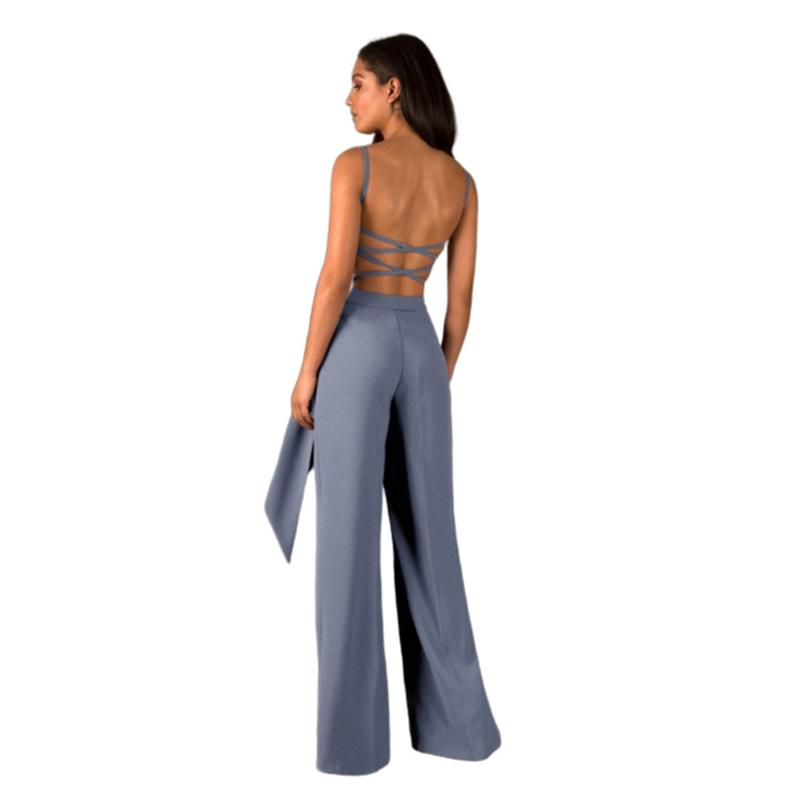 Glamaker Backless Sleeveless Long Jumpsuit featuring lace-up detail, perfect for parties and special occasions.