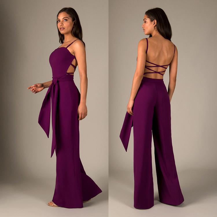 Glamaker Backless Sleeveless Long Jumpsuit featuring lace-up detail, perfect for parties and special occasions.