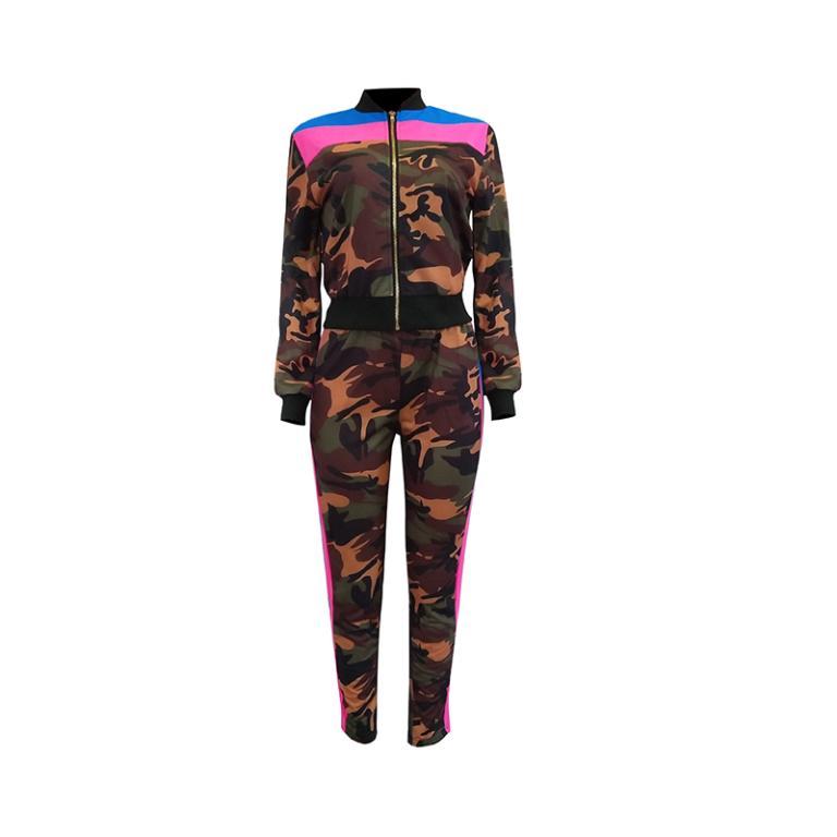 Glamaker Camouflage patchwork knitted jumpsuit showcasing a stylish bodycon fit, perfect for casual and fitness wear.