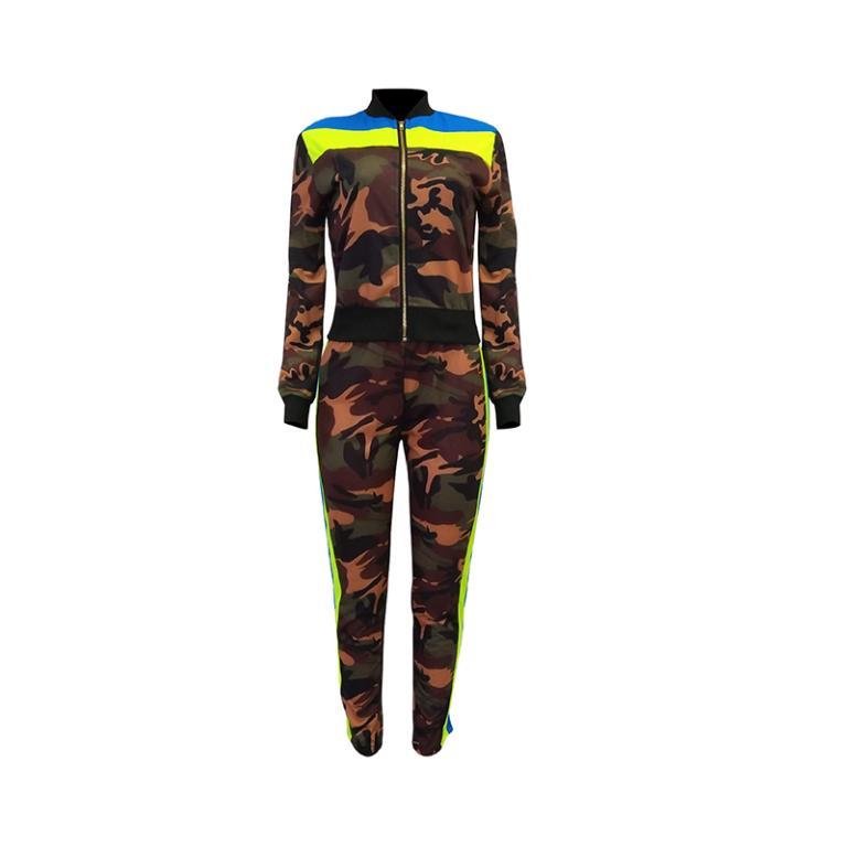 Glamaker Camouflage patchwork knitted jumpsuit showcasing a stylish bodycon fit, perfect for casual and fitness wear.