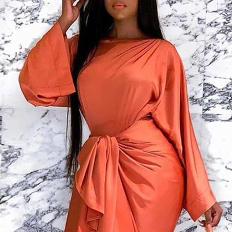 Glamaker Flare Sleeve Bandage Long Dress featuring elegant flare sleeves and a chic mid-calf length, perfect for winter occasions.