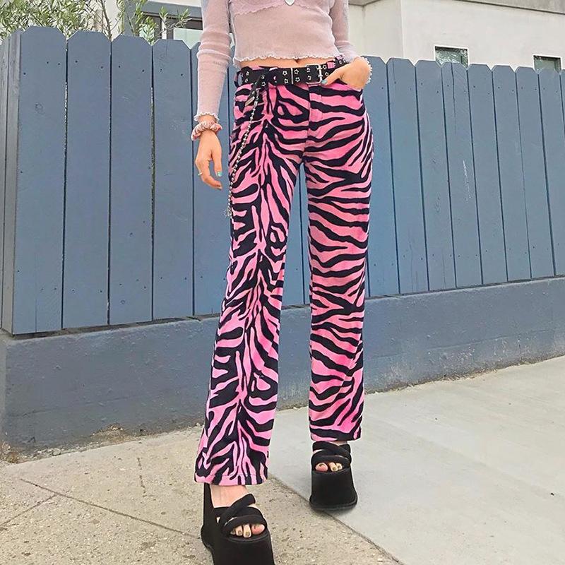 Glamaker High Waist Zebra Print Casual Trousers for Women, featuring a bold black and white zebra pattern.