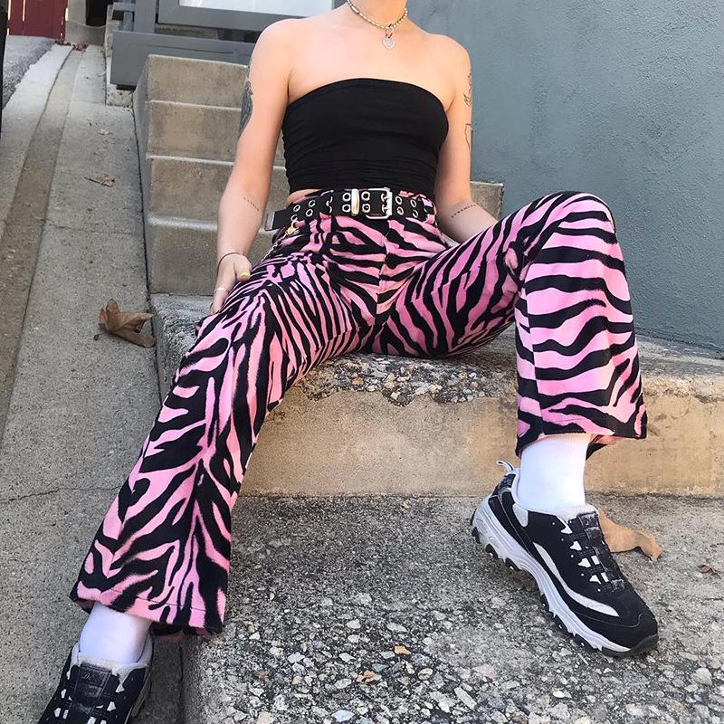 Glamaker High Waist Zebra Print Casual Trousers for Women, featuring a bold black and white zebra pattern.