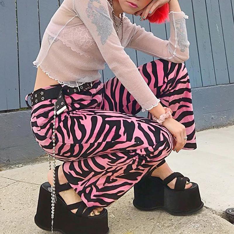 Glamaker High Waist Zebra Print Casual Trousers for Women, featuring a bold black and white zebra pattern.