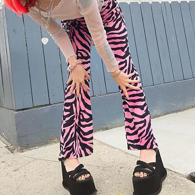 Glamaker High Waist Zebra Print Casual Trousers for Women, featuring a bold black and white zebra pattern.