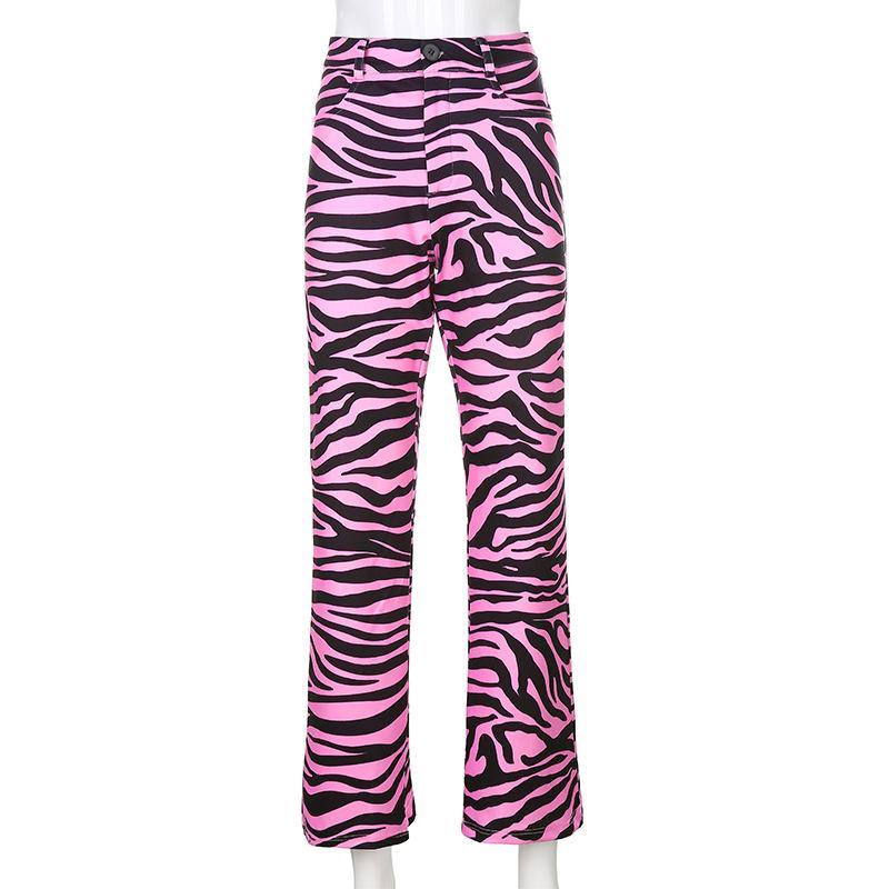 Glamaker High Waist Zebra Print Casual Trousers for Women, featuring a bold black and white zebra pattern.