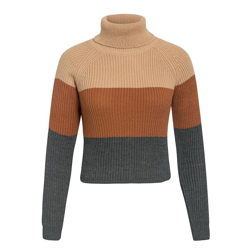 Glamaker Knitted elegant turtleneck short sweater for women, featuring full-length sleeves and a stylish design.