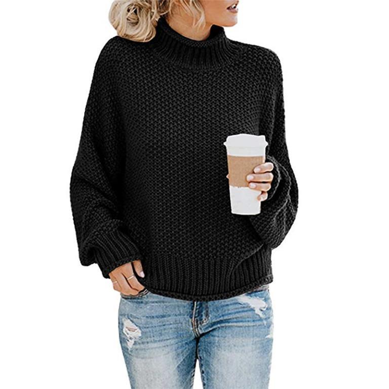 Glamaker Knitted Turtleneck Sweater featuring long lantern sleeves in a solid color, showcasing a stylish high street design.