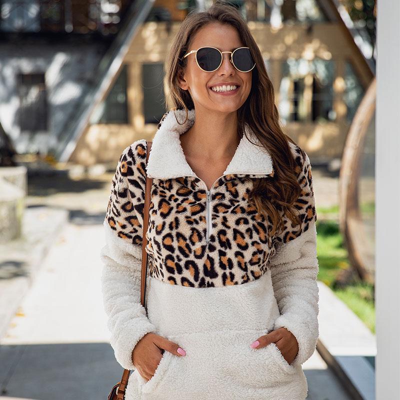 Glamaker women's patchwork animal print fleece coat with dropped shoulder design, featuring a stylish leopard pattern.