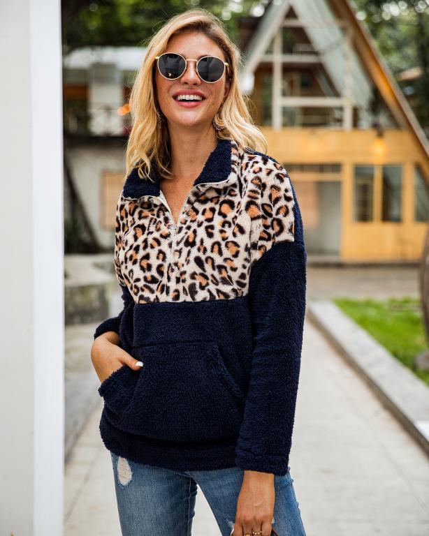 Glamaker women's patchwork animal print fleece coat with dropped shoulder design, featuring a stylish leopard pattern.