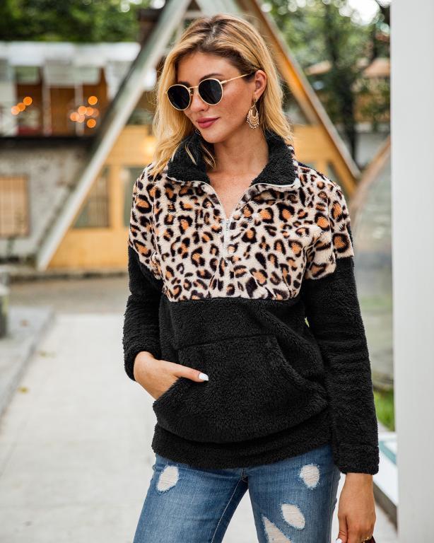 Glamaker women's patchwork animal print fleece coat with dropped shoulder design, featuring a stylish leopard pattern.