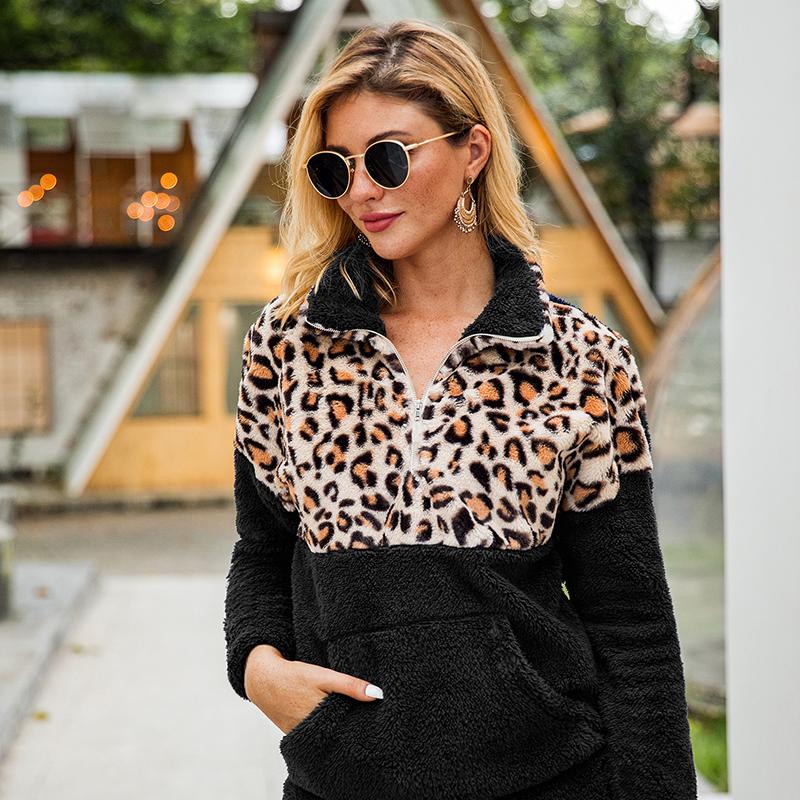 Glamaker women's patchwork animal print fleece coat with dropped shoulder design, featuring a stylish leopard pattern.