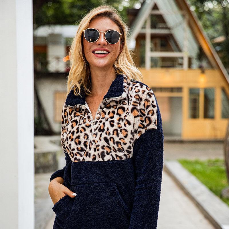 Glamaker women's patchwork animal print fleece coat with dropped shoulder design, featuring a stylish leopard pattern.