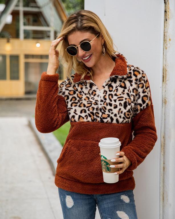 Glamaker women's patchwork animal print fleece coat with dropped shoulder design, featuring a stylish leopard pattern.