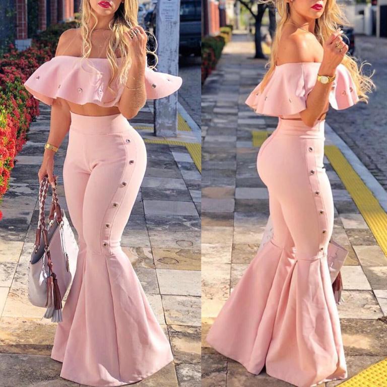 Glamaker Pink Ruffles Off Shoulder Jumpsuit showcasing elegant ruffles and stylish design, perfect for clubbing and special occasions.