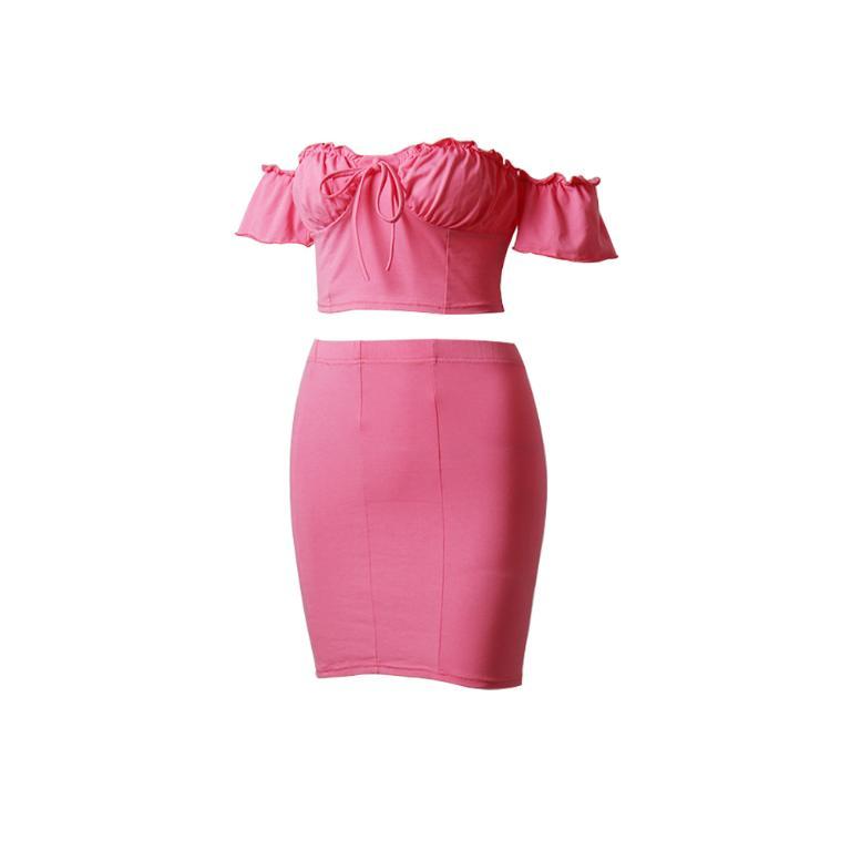 Glamaker Ruffles Sleeve 2 Piece Suit Dress featuring off-shoulder design, ruffles, and butterfly sleeves in a stylish bodycon fit.