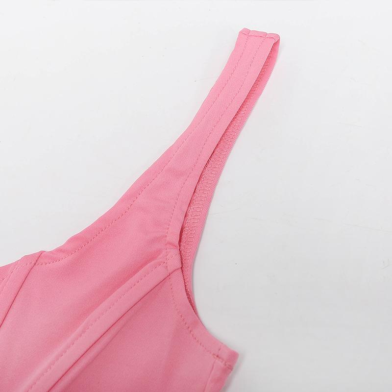 Glamaker square collar sleeveless pink crop top for women, featuring a backless design and stylish knitted fabric.