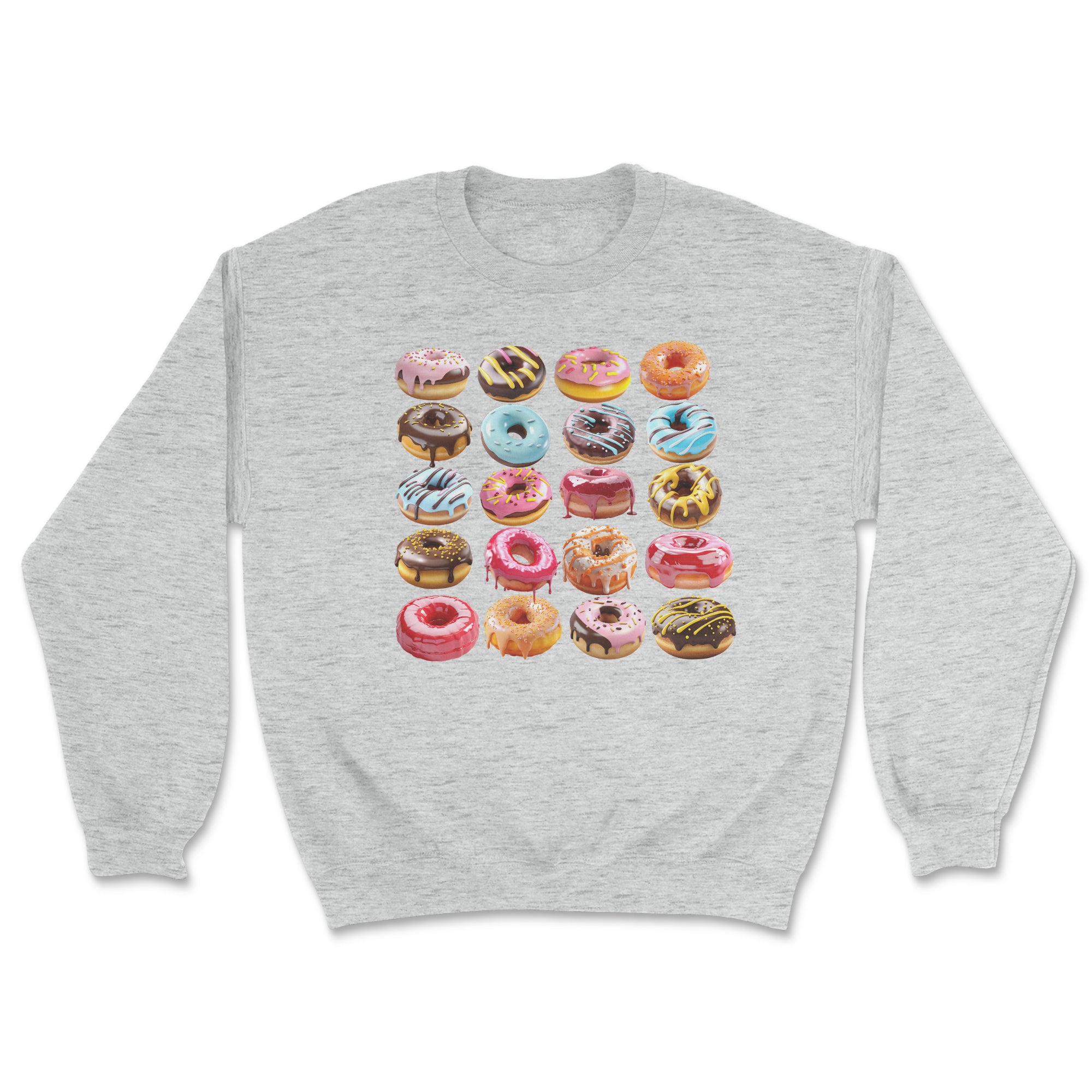 A cozy unisex sweatshirt featuring a fun glazed donuts design, perfect for casual wear and donut lovers.