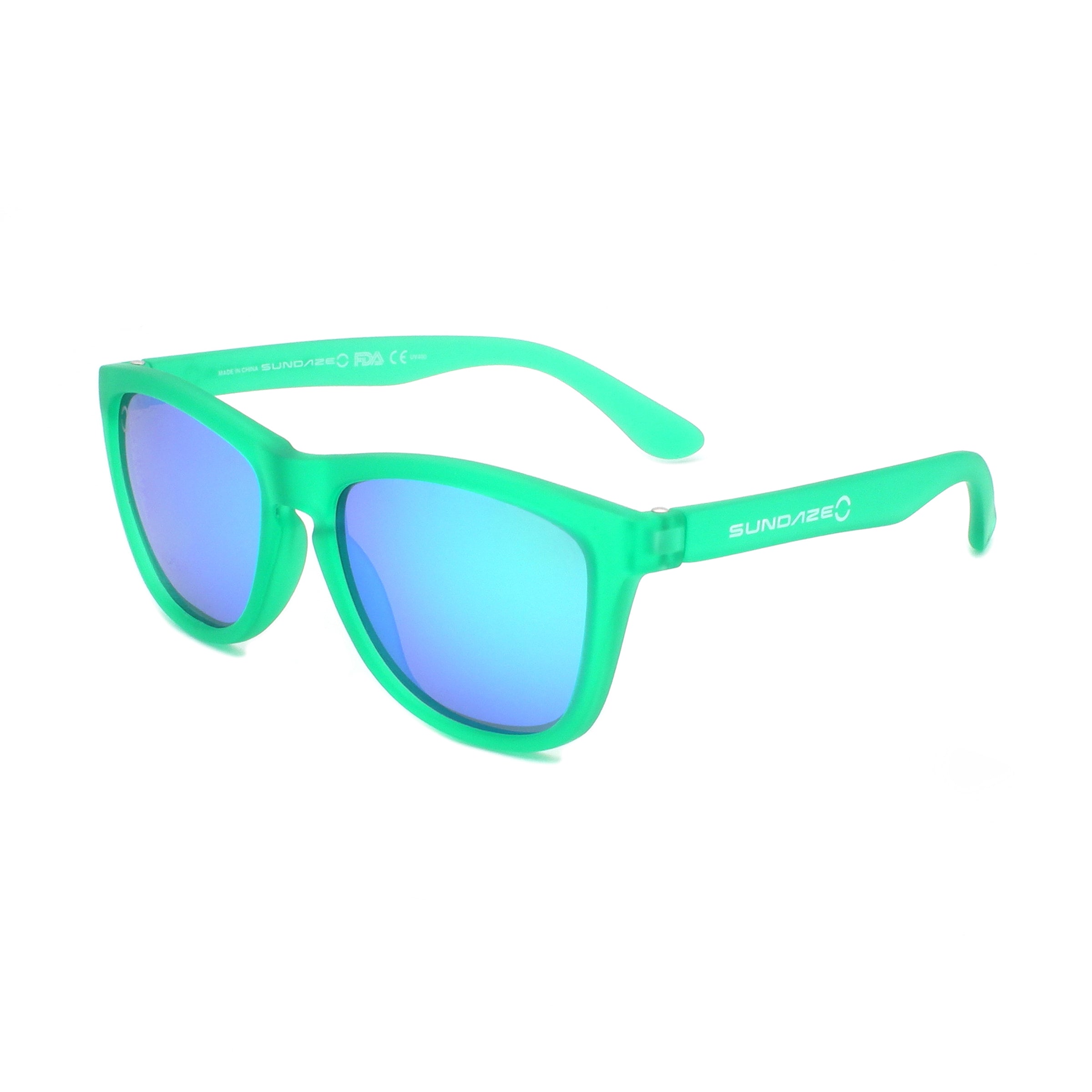 GNTEEZ sunglasses featuring polarized blue revo lenses and a rubber green BPA-free plastic frame, designed for comfort and style.