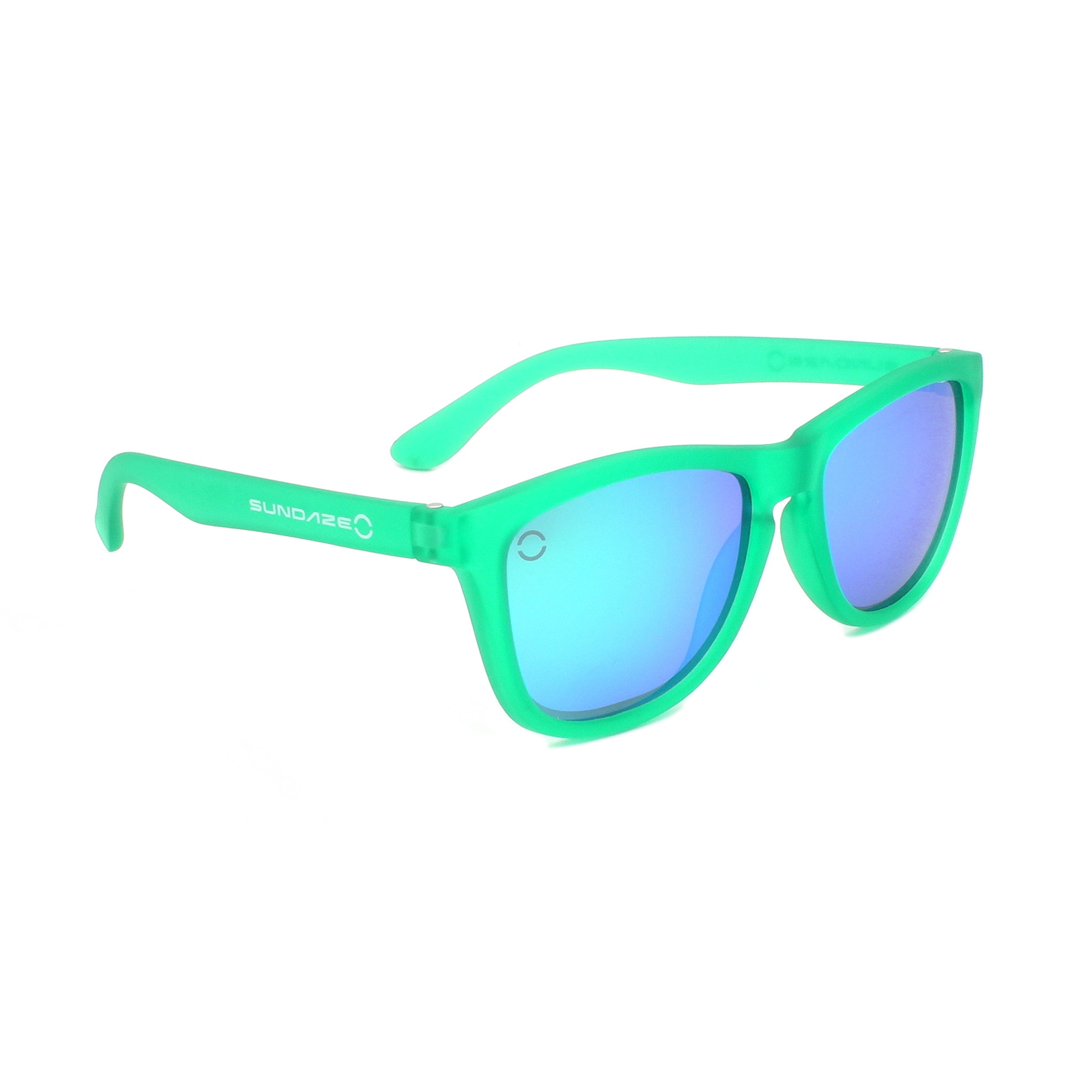 GNTEEZ sunglasses featuring polarized blue revo lenses and a rubber green BPA-free plastic frame, designed for comfort and style.