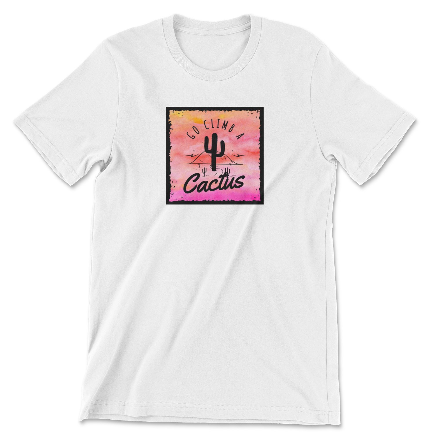 Go Climb A Cactus Tee featuring a vibrant watercolor design, perfect for casual wear.