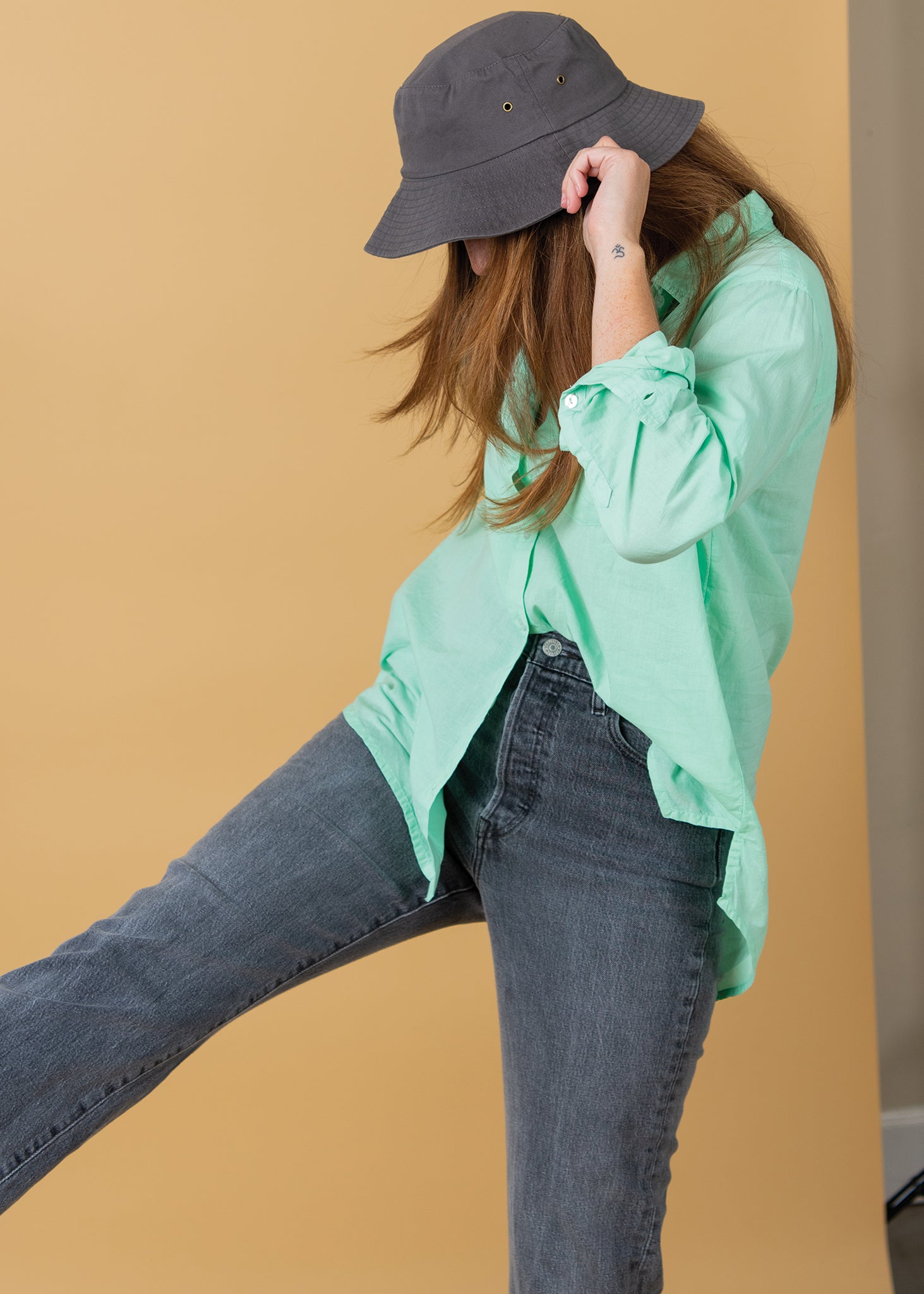 Good Boyfriend Shirt in Seaglass, featuring a relaxed fit, long sleeves, and a button-down design, made from eco-friendly cotton.