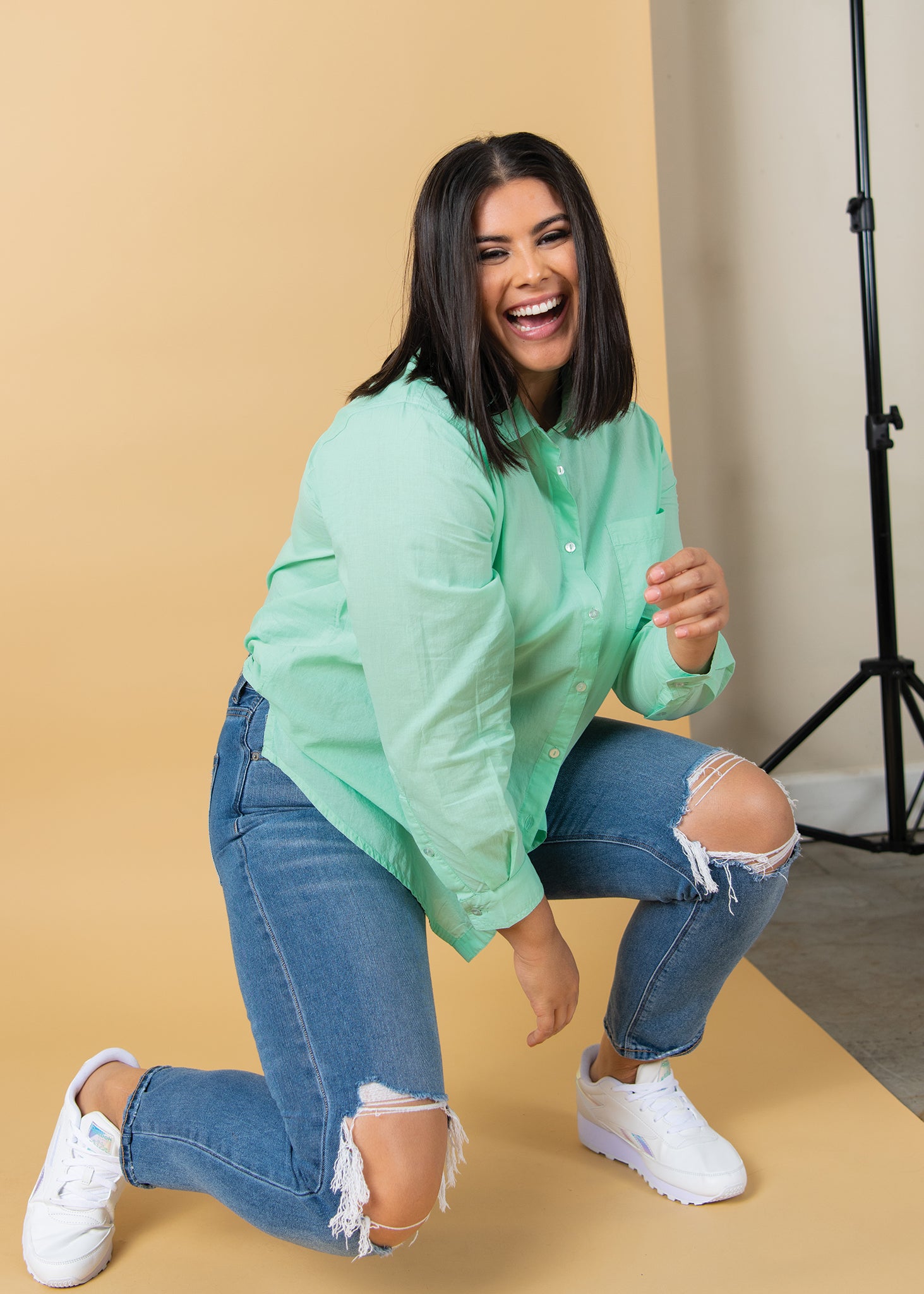 Good Boyfriend Shirt in Seaglass, featuring a relaxed fit, long sleeves, and a button-down design, made from eco-friendly cotton.