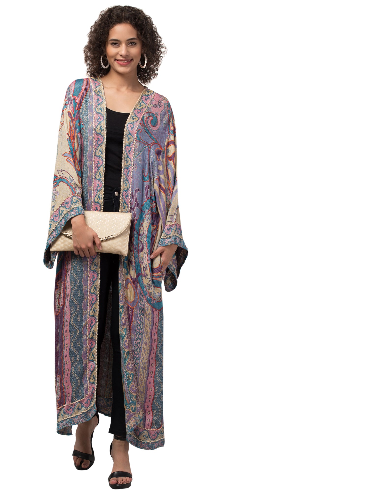 Grace Nova Kimono Jacket featuring artisanal craftsmanship and handwoven embroidery, showcasing vibrant colors and intricate details.