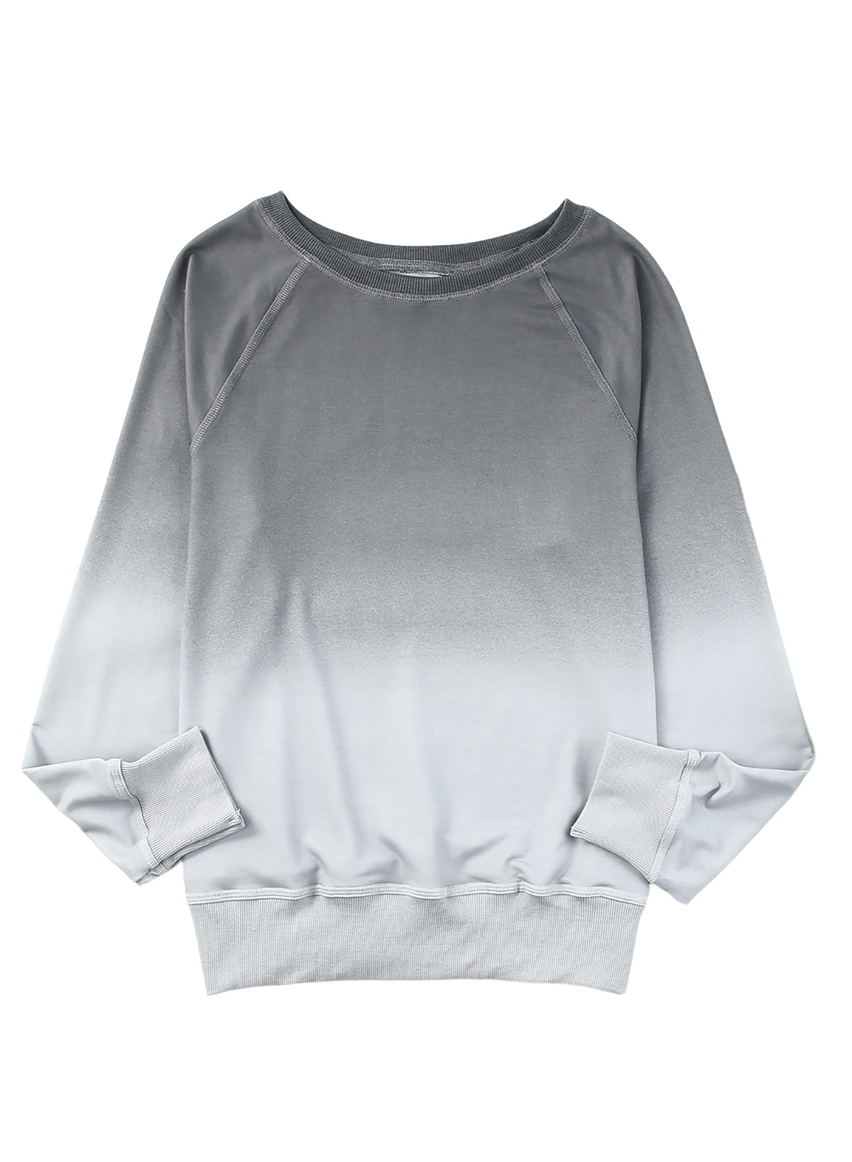 Gradient Raglan Sleeve Round Neck Sweatshirt displayed in a flat lay style, showcasing its unique gradient pattern and casual design.