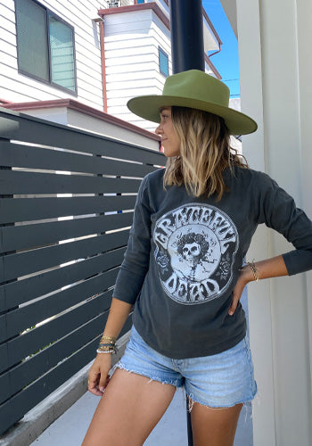 Grateful Dead Classic Long Sleeve shirt in vintage black, showcasing the iconic band logo and soft fabric design.