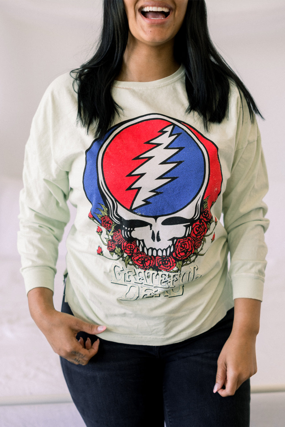 A vibrant Grateful Dead Long Sleeve Tee in various colors, showcasing its stylish design and comfortable fit.