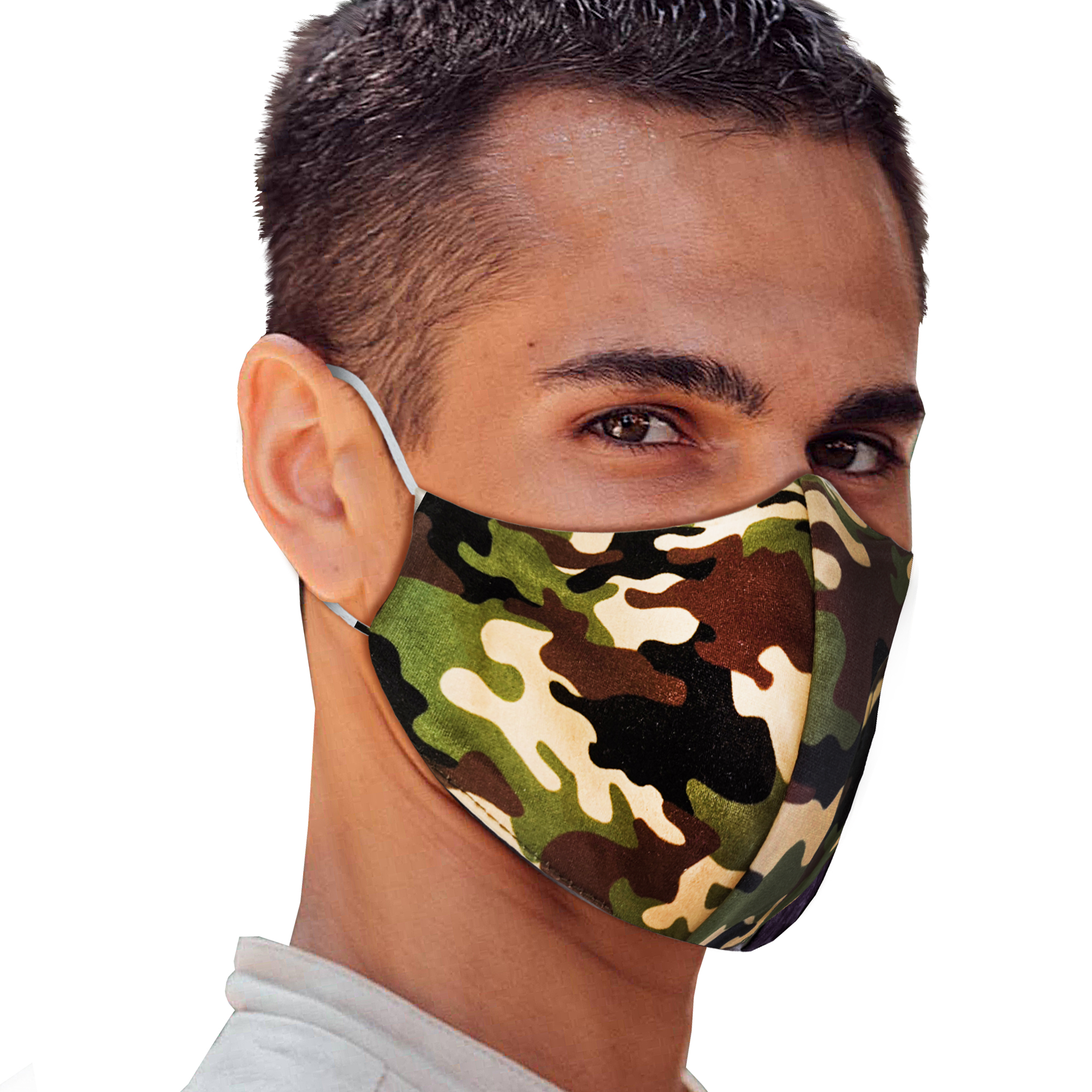 Green Khaki Camo Face Mask showcasing a stylish camouflage pattern, designed for comfort and protection.